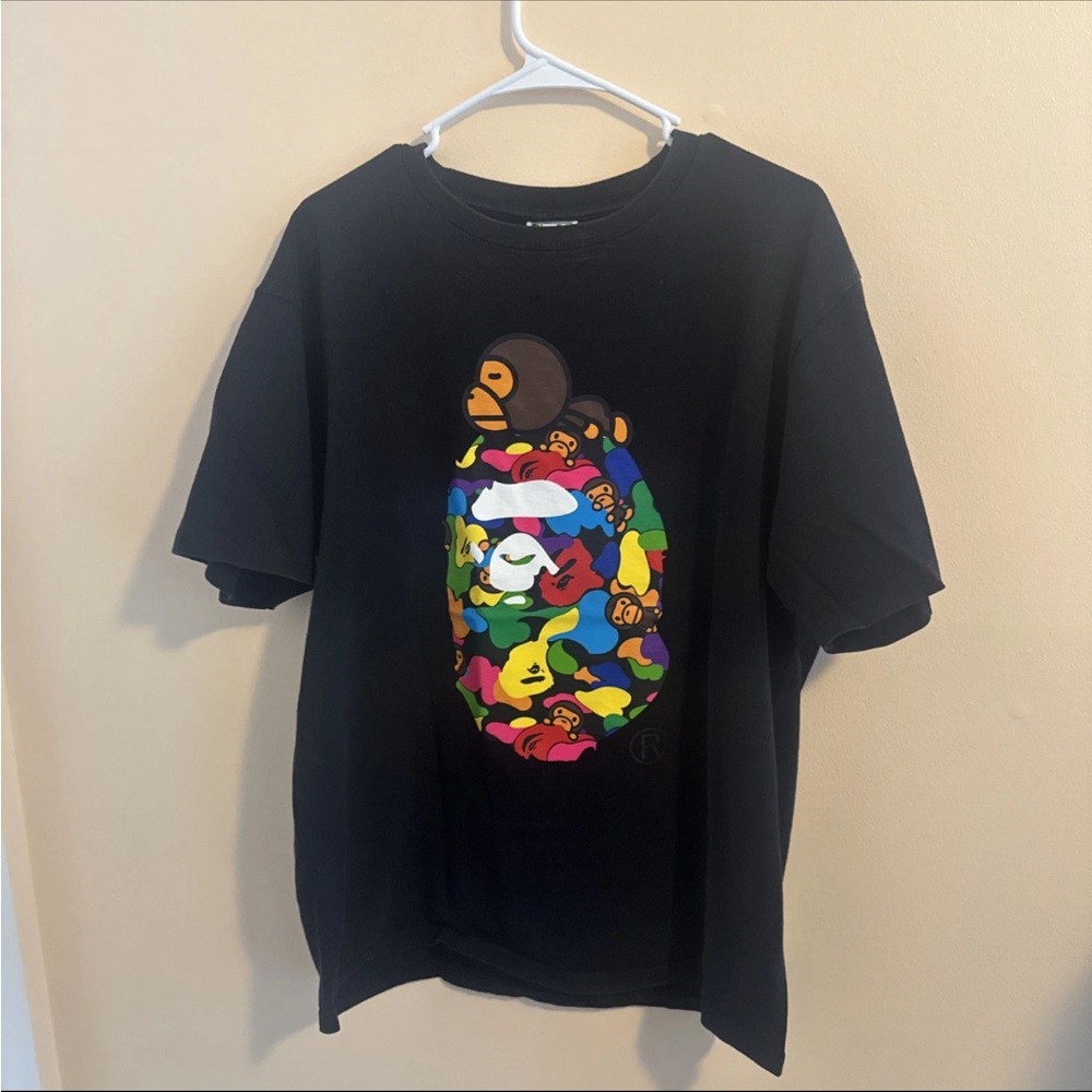 Bape Black Short Sleeve Tee with Colorful Ape Head